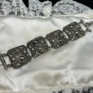 VINTAGE SILVER TONE 7" CZ PANEL BRACELET